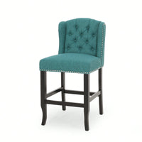 Fabric Tufted Wingback Counter Stools Set Of 2 For Kitchen Or Bar Charcoal And Dark Brown