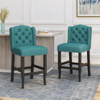 Fabric Tufted Wingback Counter Stools Set Of 2 For Kitchen Or Bar Charcoal And Dark Brown