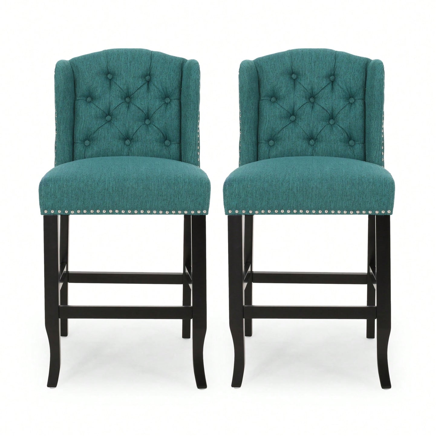 Fabric Tufted Wingback Counter Stools Set Of 2 For Kitchen Or Bar Charcoal And Dark Brown