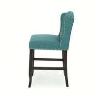 Fabric Tufted Wingback Counter Stools Set Of 2 For Kitchen Or Bar Charcoal And Dark Brown