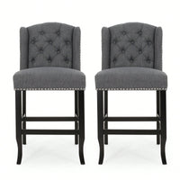 Fabric Tufted Wingback Counter Stools Set Of 2 For Kitchen Or Bar Charcoal And Dark Brown