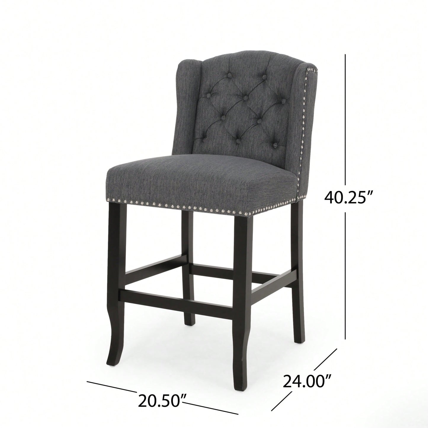 Fabric Tufted Wingback Counter Stools Set Of 2 For Kitchen Or Bar Charcoal And Dark Brown