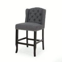 Fabric Tufted Wingback Counter Stools Set Of 2 For Kitchen Or Bar Charcoal And Dark Brown