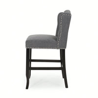 Fabric Tufted Wingback Counter Stools Set Of 2 For Kitchen Or Bar Charcoal And Dark Brown