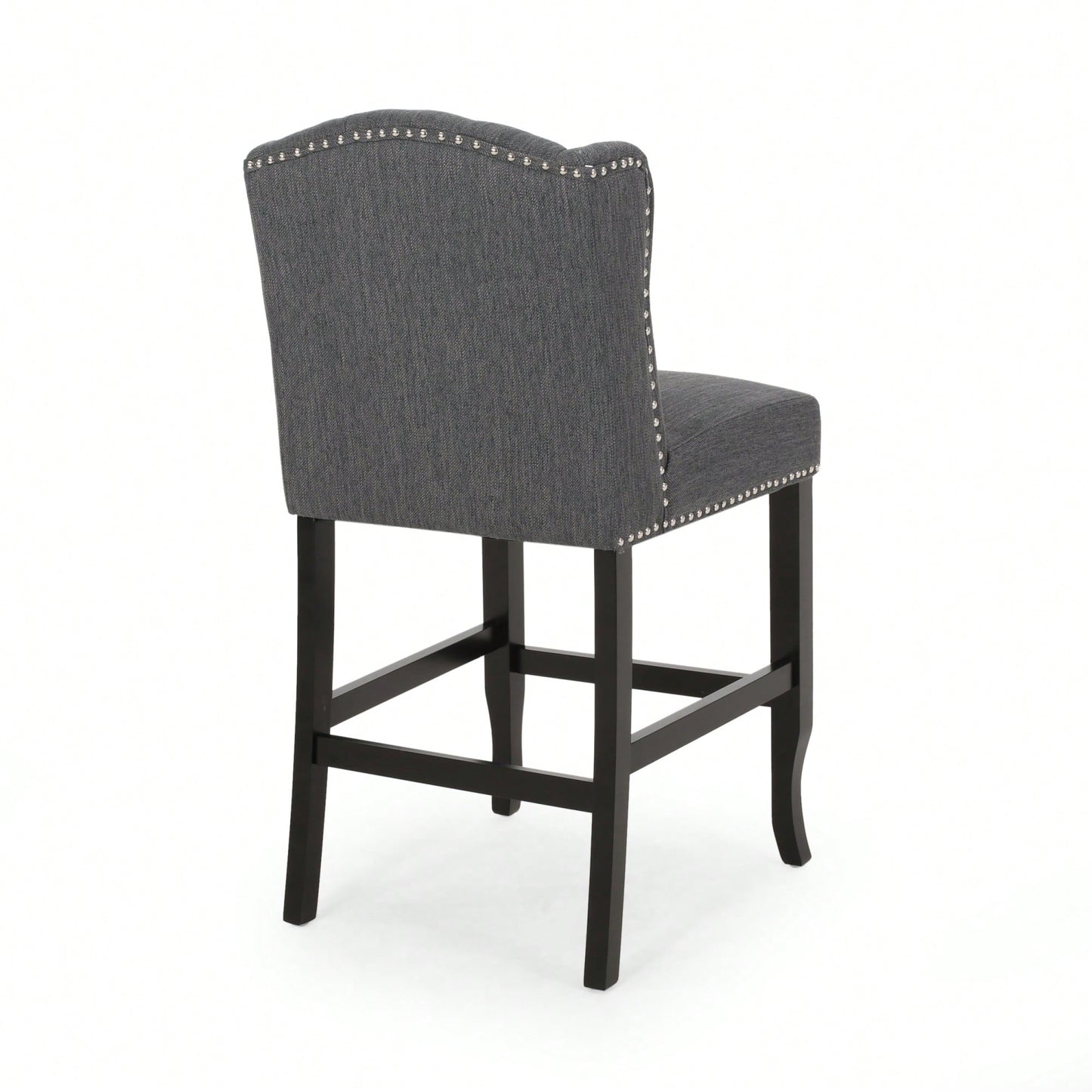 Fabric Tufted Wingback Counter Stools Set Of 2 For Kitchen Or Bar Charcoal And Dark Brown