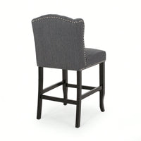 Fabric Tufted Wingback Counter Stools Set Of 2 For Kitchen Or Bar Charcoal And Dark Brown