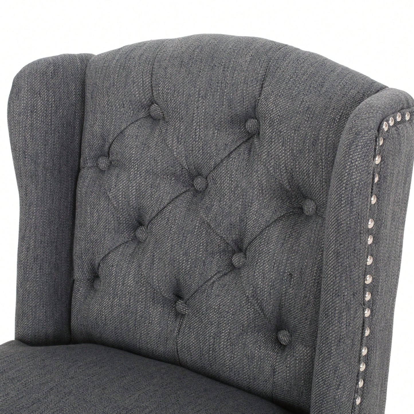 Fabric Tufted Wingback Counter Stools Set Of 2 For Kitchen Or Bar Charcoal And Dark Brown