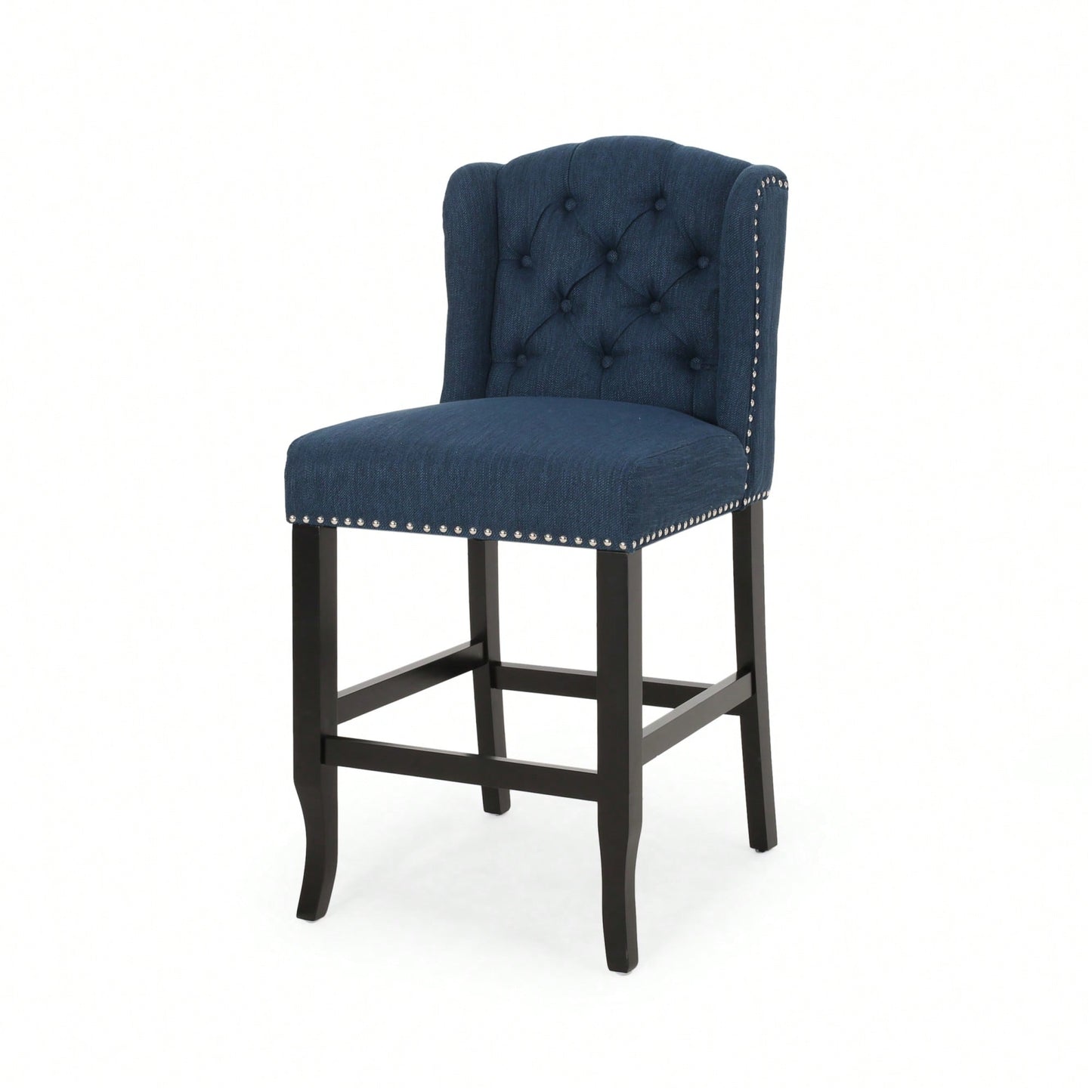 Fabric Tufted Wingback Counter Stools Set Of 2 For Kitchen Or Bar Charcoal And Dark Brown