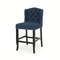 Fabric Tufted Wingback Counter Stools Set Of 2 For Kitchen Or Bar Charcoal And Dark Brown
