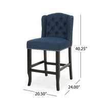 Fabric Tufted Wingback Counter Stools Set Of 2 For Kitchen Or Bar Charcoal And Dark Brown