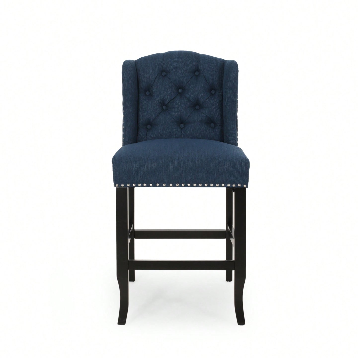 Fabric Tufted Wingback Counter Stools Set Of 2 For Kitchen Or Bar Charcoal And Dark Brown