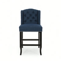 Fabric Tufted Wingback Counter Stools Set Of 2 For Kitchen Or Bar Charcoal And Dark Brown
