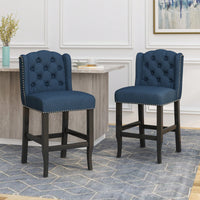 Fabric Tufted Wingback Counter Stools Set Of 2 For Kitchen Or Bar Charcoal And Dark Brown