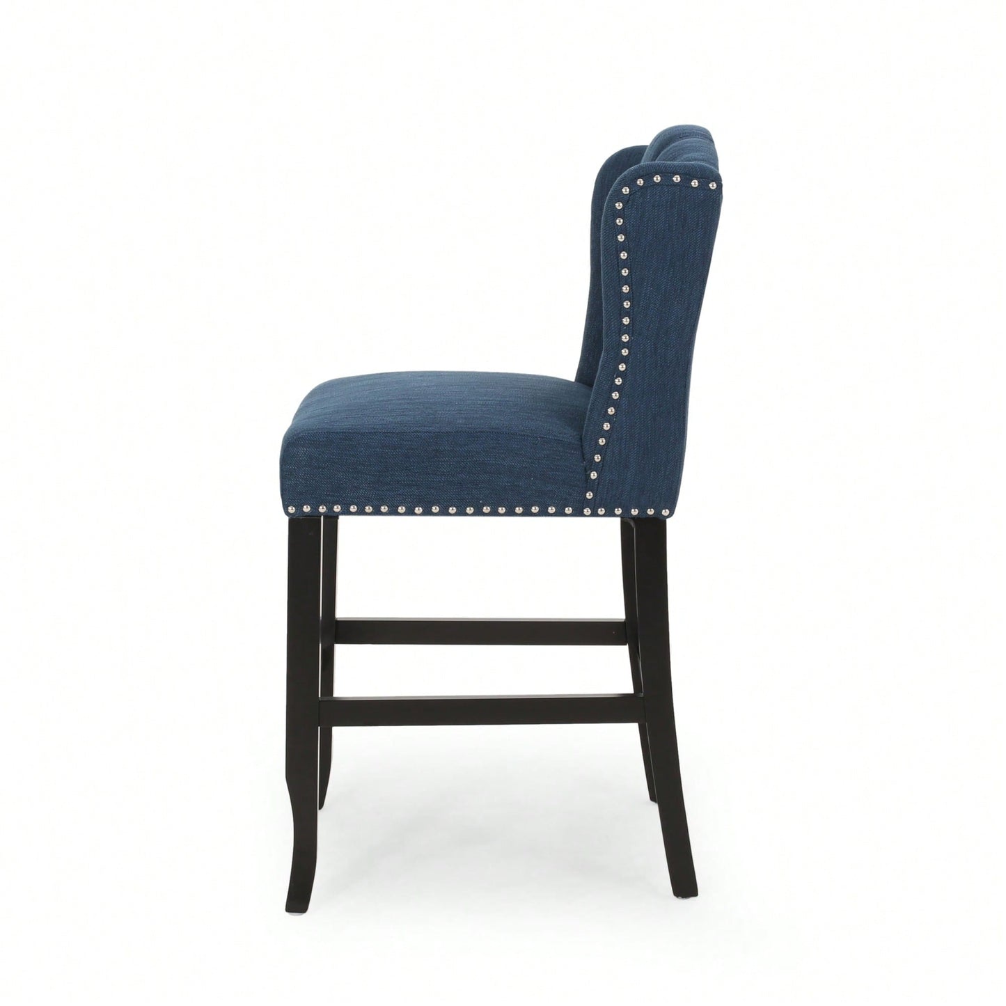 Fabric Tufted Wingback Counter Stools Set Of 2 For Kitchen Or Bar Charcoal And Dark Brown