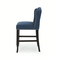 Fabric Tufted Wingback Counter Stools Set Of 2 For Kitchen Or Bar Charcoal And Dark Brown
