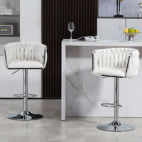 Adjustable 360° Swivel Bar Stools Set Of 2 With Woven Back And Footrest For Kitchen Island Cafe Pub Beige