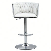 Adjustable 360° Swivel Bar Stools Set Of 2 With Woven Back And Footrest For Kitchen Island Cafe Pub Beige