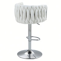 Adjustable 360° Swivel Bar Stools Set Of 2 With Woven Back And Footrest For Kitchen Island Cafe Pub Beige