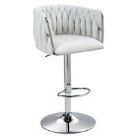 Adjustable 360° Swivel Bar Stools Set Of 2 With Woven Back And Footrest For Kitchen Island Cafe Pub Beige