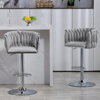 Adjustable 360° Swivel Bar Stools Set Of 2 With Woven Back And Footrest For Kitchen Island Cafe Pub Beige