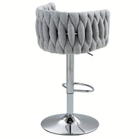 Adjustable 360° Swivel Bar Stools Set Of 2 With Woven Back And Footrest For Kitchen Island Cafe Pub Beige