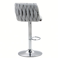 Adjustable 360° Swivel Bar Stools Set Of 2 With Woven Back And Footrest For Kitchen Island Cafe Pub Beige