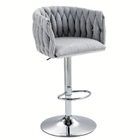Adjustable 360° Swivel Bar Stools Set Of 2 With Woven Back And Footrest For Kitchen Island Cafe Pub Beige