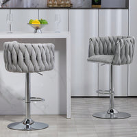 Adjustable 360° Swivel Bar Stools Set Of 2 With Woven Back And Footrest For Kitchen Island Cafe Pub Beige