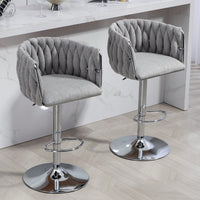 Adjustable 360° Swivel Bar Stools Set Of 2 With Woven Back And Footrest For Kitchen Island Cafe Pub Beige