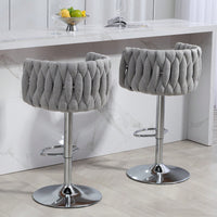 Adjustable 360° Swivel Bar Stools Set Of 2 With Woven Back And Footrest For Kitchen Island Cafe Pub Beige