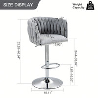 Adjustable 360° Swivel Bar Stools Set Of 2 With Woven Back And Footrest For Kitchen Island Cafe Pub Beige