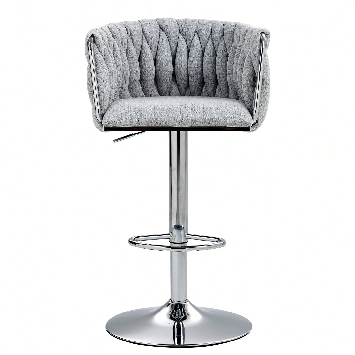 Adjustable 360° Swivel Bar Stools Set Of 2 With Woven Back And Footrest For Kitchen Island Cafe Pub Beige