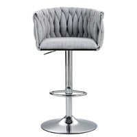 Adjustable 360° Swivel Bar Stools Set Of 2 With Woven Back And Footrest For Kitchen Island Cafe Pub Beige
