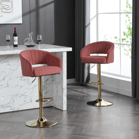 Elegant Velvet Bar Chair With Hollowed-Out Back And Armrests, Gold Cross-Legged Base, Height Adjustable