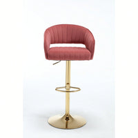 Elegant Velvet Bar Chair With Hollowed-Out Back And Armrests, Gold Cross-Legged Base, Height Adjustable