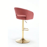 Elegant Velvet Bar Chair With Hollowed-Out Back And Armrests, Gold Cross-Legged Base, Height Adjustable