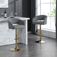 Elegant Velvet Bar Chair With Hollowed-Out Back And Armrests, Gold Cross-Legged Base, Height Adjustable