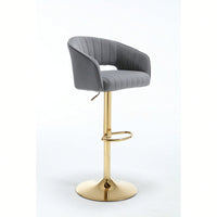 Elegant Velvet Bar Chair With Hollowed-Out Back And Armrests, Gold Cross-Legged Base, Height Adjustable