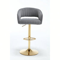 Elegant Velvet Bar Chair With Hollowed-Out Back And Armrests, Gold Cross-Legged Base, Height Adjustable
