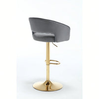 Elegant Velvet Bar Chair With Hollowed-Out Back And Armrests, Gold Cross-Legged Base, Height Adjustable