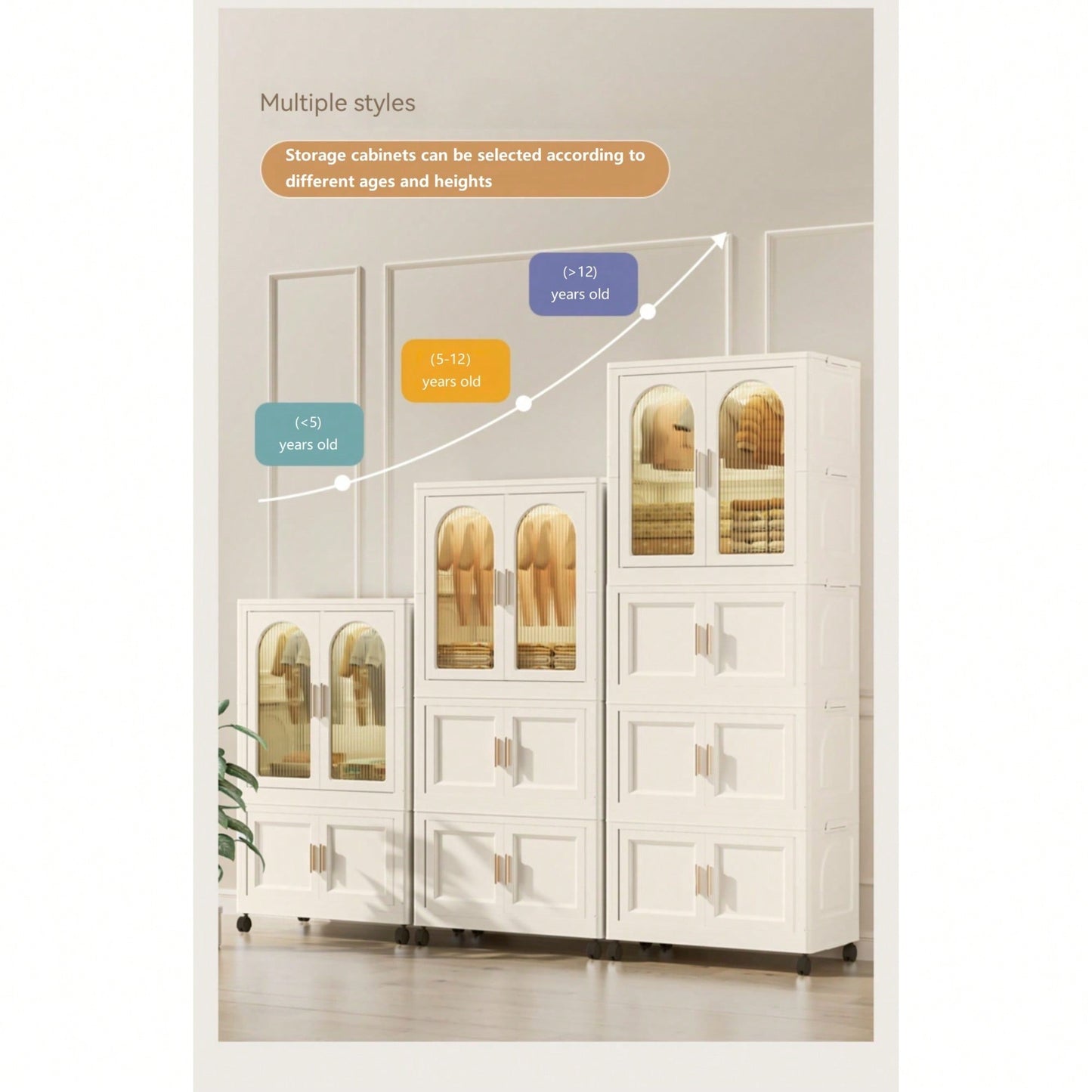 25.59 Inch Wide Folding Wardrobe With Magnetic Door And Wheels, Includes One Layer Of Storage And Three Folding Boxes With 10 Hangers