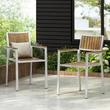 Aluminum And Wood Dining Chair Set Of 2 For Outdoor And Indoor Use