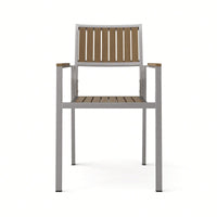 Aluminum And Wood Dining Chair Set Of 2 For Outdoor And Indoor Use