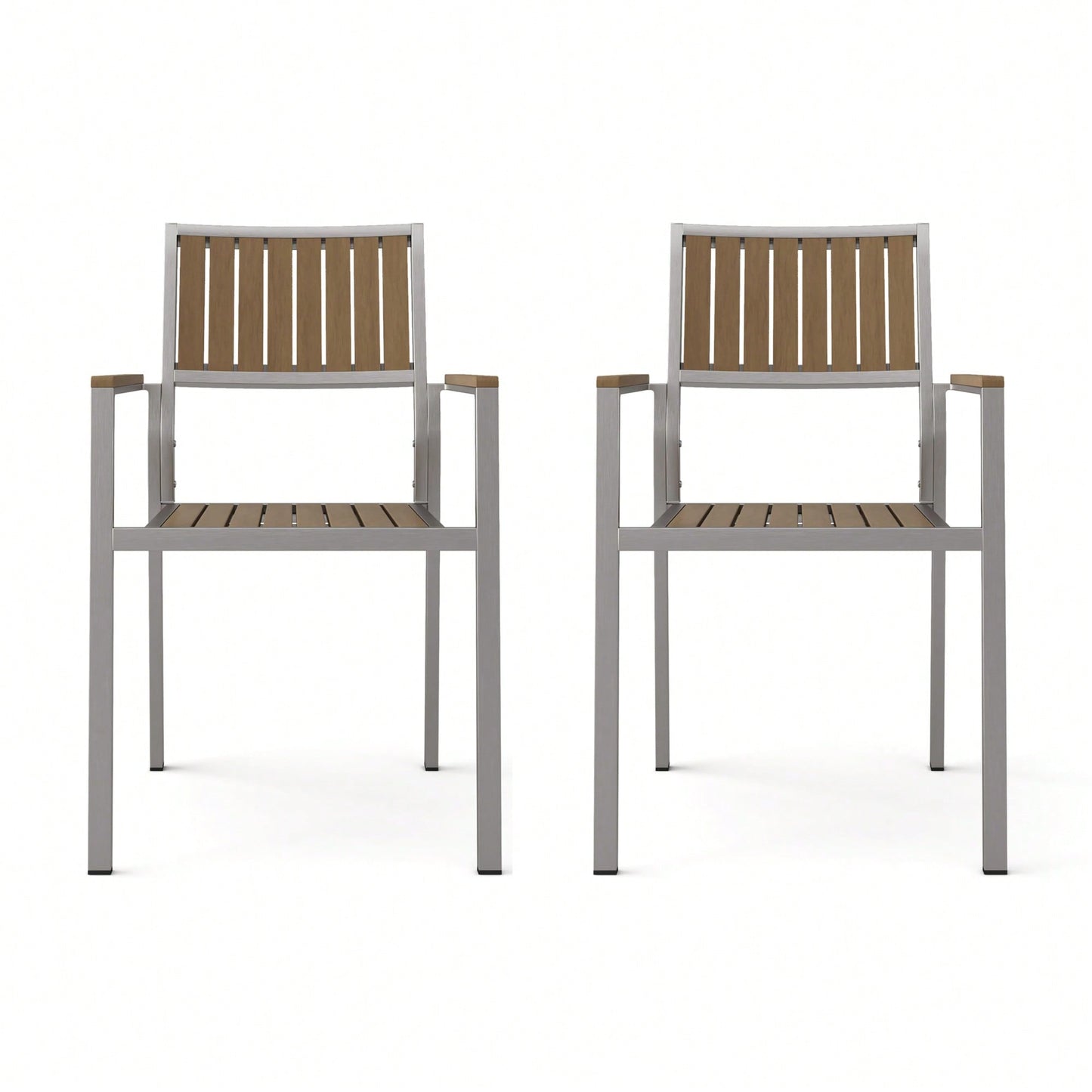 Aluminum And Wood Dining Chair Set Of 2 For Outdoor And Indoor Use