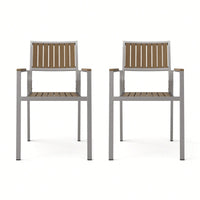 Aluminum And Wood Dining Chair Set Of 2 For Outdoor And Indoor Use