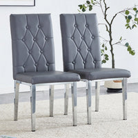 Set Of 2 Elegant Gray Armless Dining Chairs Set With Vintage Grid And Buckle Design