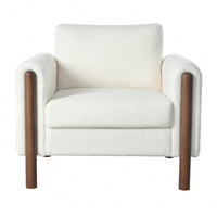 Curved Handrail Upholstered Accent Chair With Walnut Legs For Living Room In Green