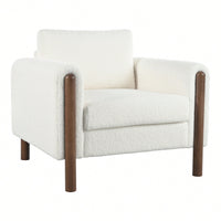 Curved Handrail Upholstered Accent Chair With Walnut Legs For Living Room In Green