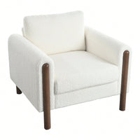 Curved Handrail Upholstered Accent Chair With Walnut Legs For Living Room In Green