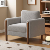 Curved Handrail Upholstered Accent Chair With Walnut Legs For Living Room In Green